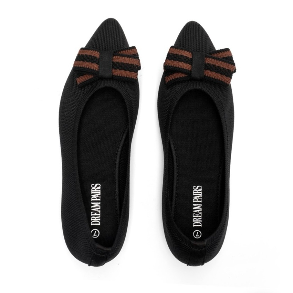 DREAM PAIRS, Bowknot Pointed Toe Knit Flats,Size 7.5 Black